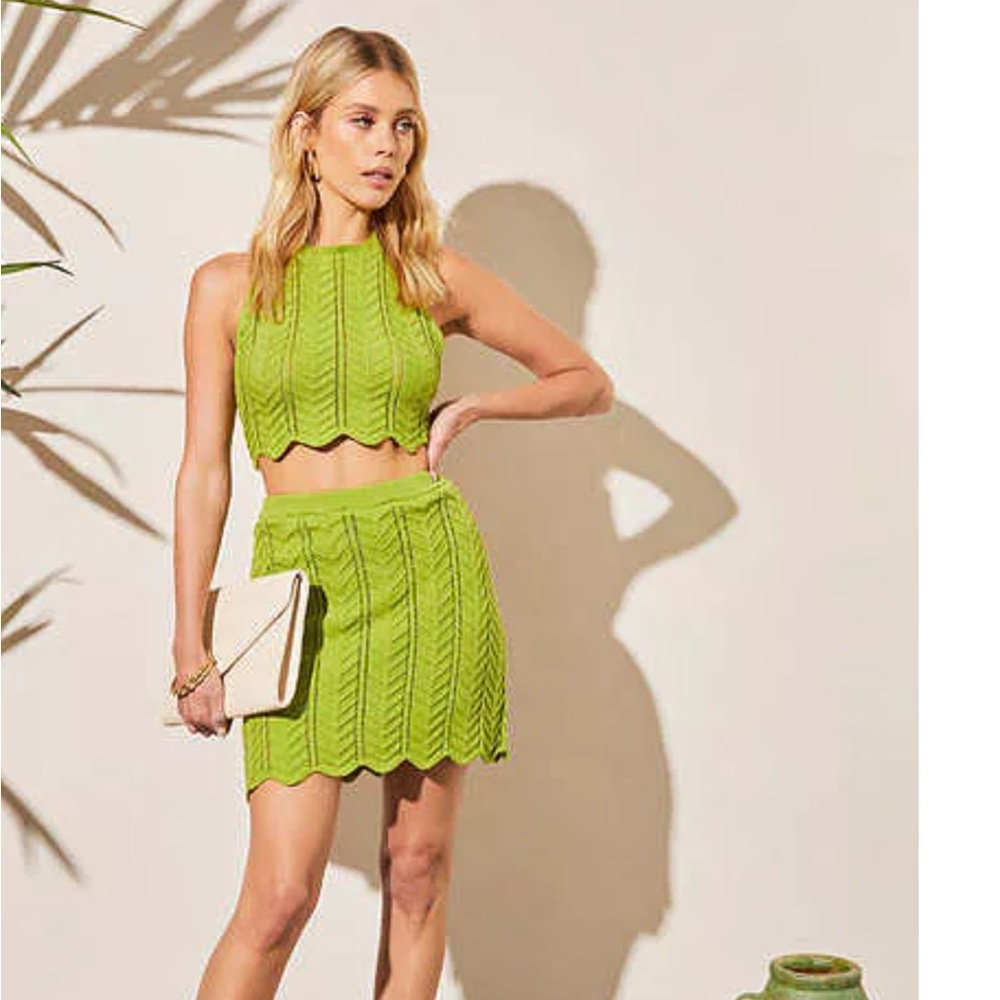 Green Knit Women's Skirt set